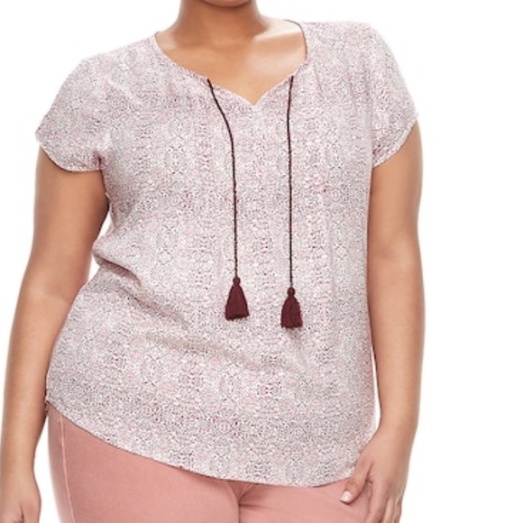 Sonoma Tops - WOMEN’S SONOMA TASSEL PINTUCK PRINT TEE TOP